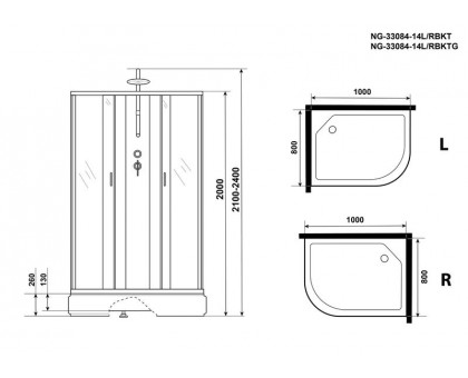 Душевая кабина Niagara NG-33084-14RBKT 100х80 см, с матовыми стеклами, правосторонняя