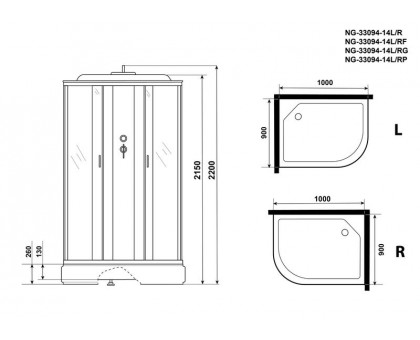 Душевая кабина Niagara NG-33094-14L 100х90 см, с матовыми стеклами, левосторонняя